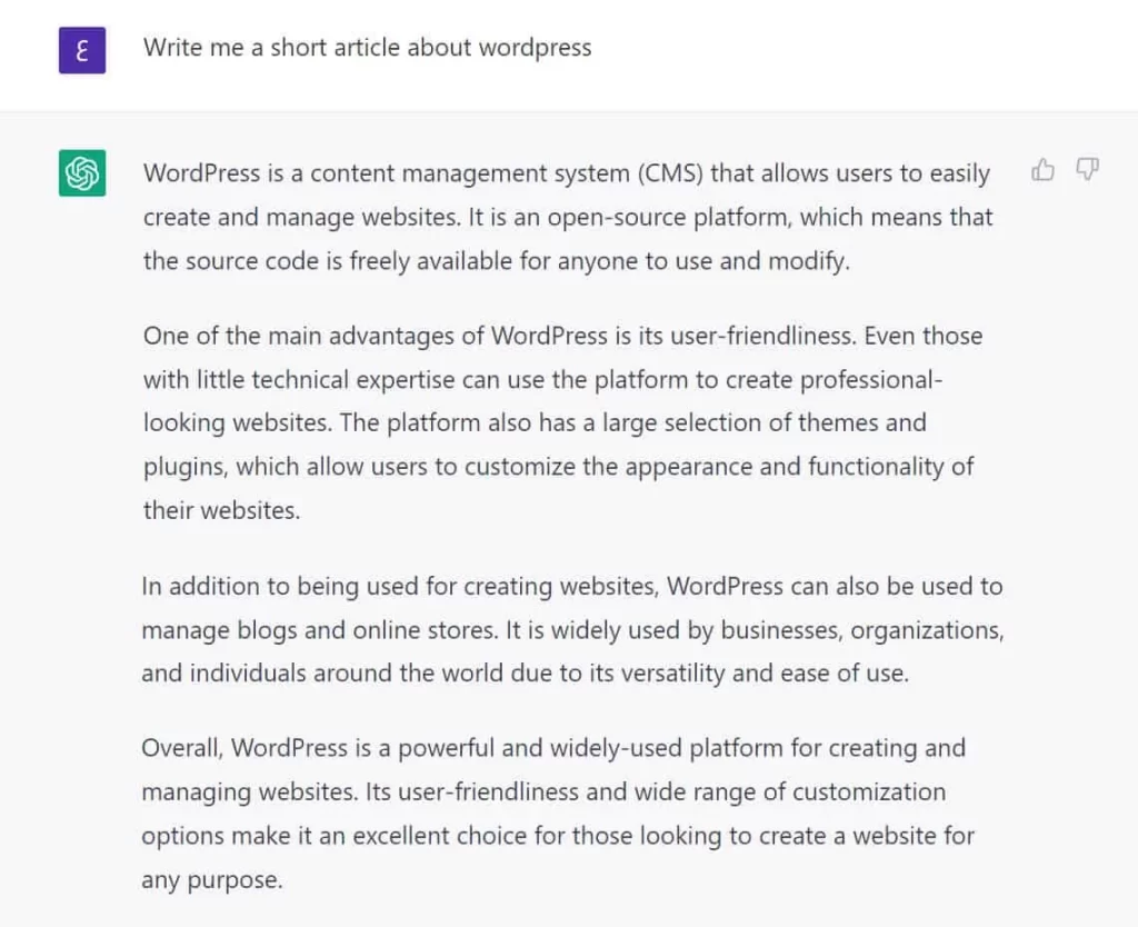 نوشتن مقاله ای درباره وردپرس توسط chatgpt